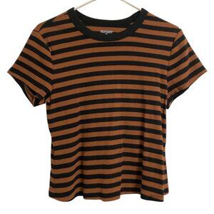 Women's OLD NAVY Snug Striped T-Shirt BROWN & BLACK Ribbed Short-Sleeve Top XL